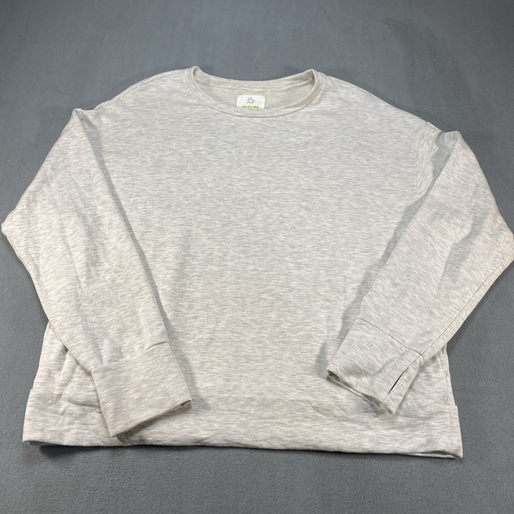 Offline By Aerie Womens Oversized Pullover Sweatshirt Heather Ivory Size Medium